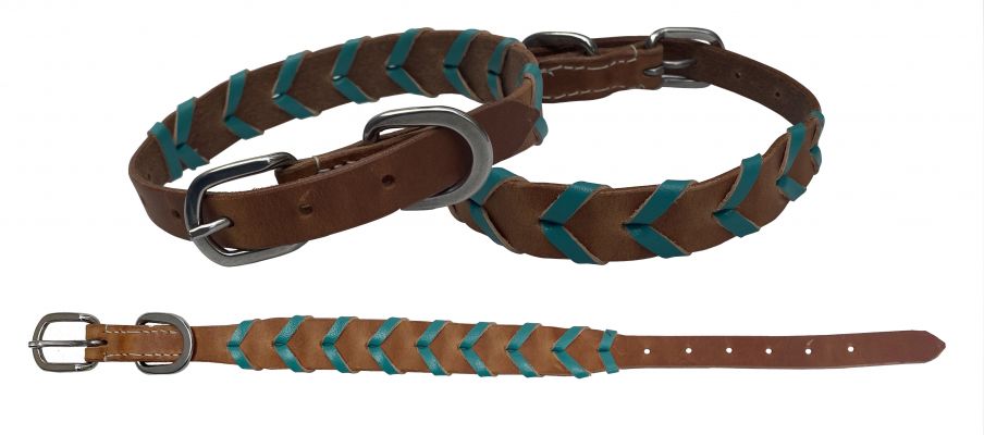 Showman Couture Genuine leather 1" dog collar with braided leather color accent #2